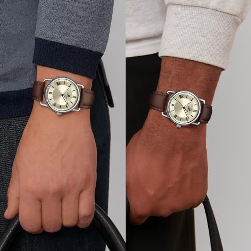 LN LENQIN Mens Watches Leather Watch Analog Quartz Watches Men 30M Waterproof Men's Wrist Watches Fashion Business Watch for Man (Dark Brown Silver Gold2) - Image 5