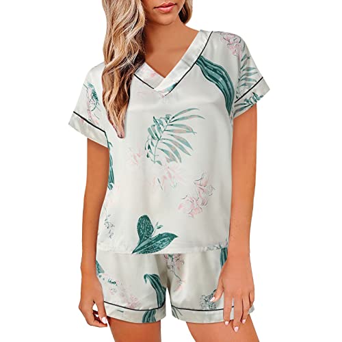 Camisetas de manga larga para mujer, ropa de dormir sexy, lencería con cuello en V, camiseta corta, ropa de noche, ropa de hogar, conjunto de satén, F, L