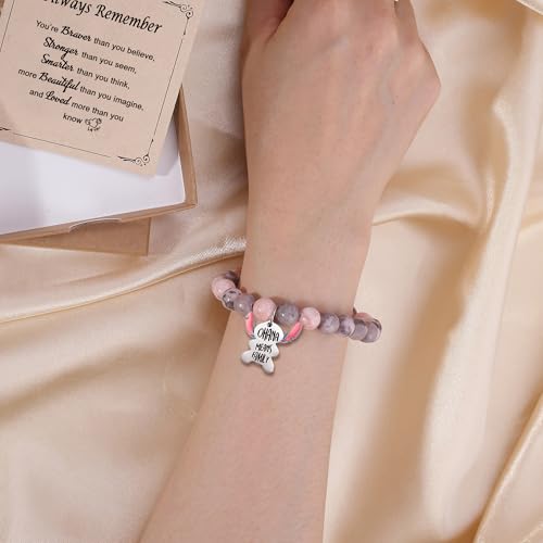 Image of Pink Natural Stone Stitch-Shape Bracelets for Daughter Granddaughter Niece Sister Women Love Gifts Bracelet Jewelry
