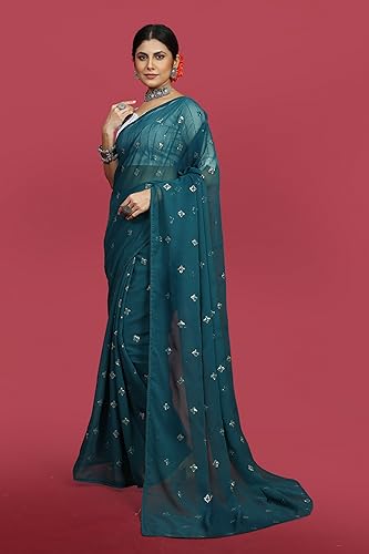 Image of Glory Sarees Women's Georgette Embroidery Saree With Blouse Piece (GLF721 Parent)