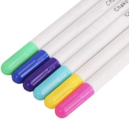 Moonlove Air/Water Erasable Fabric Marker Pen for Embroidery Tailoring Dressmaking Sewing Quilting Automatic Vanishing Marker Pen for Fabric Cloth, Pack of 6(Red+Blue+Green+Yellow+Purple+Deep Blue)