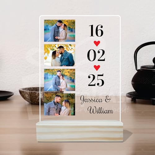 Image of Giftplease Customized Photo And Text Frame With Wooden Stand | Personalised Printed Photo Frame | Gift | Birthday | Anniversary (Transparent, 5MM, 6 * 8 Inches), Tabletop