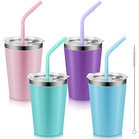 Rommeka Kids Stainless Steel Tumblers with Lids and Straws - 12oz Double Wall Spill Proof Insulated Cup, Reusable Drinking Smoothie Toddler Sippy Cups for Boys and Girls, 4 Pack Cover