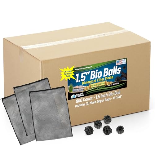 Aquatic Experts 1.5 Large Bio Balls for Ponds Biological Filter Media for Waterfalls & Outdoor Pond Filters Treats Up to 3 000 Gallons (900 Count + Three 14 x 20 Mesh Bags)