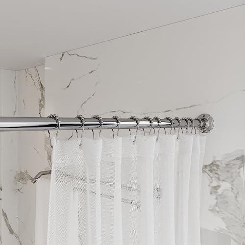 Image of Naiture 60 inch Heavy-Duty Straight Shower Curtain Rod, Rustproof Stainless Steel Shower Rod with Mounting Flanges, Permanent Wall Mount, Used for Bathroom, Windows, Closet, Chrome Finish