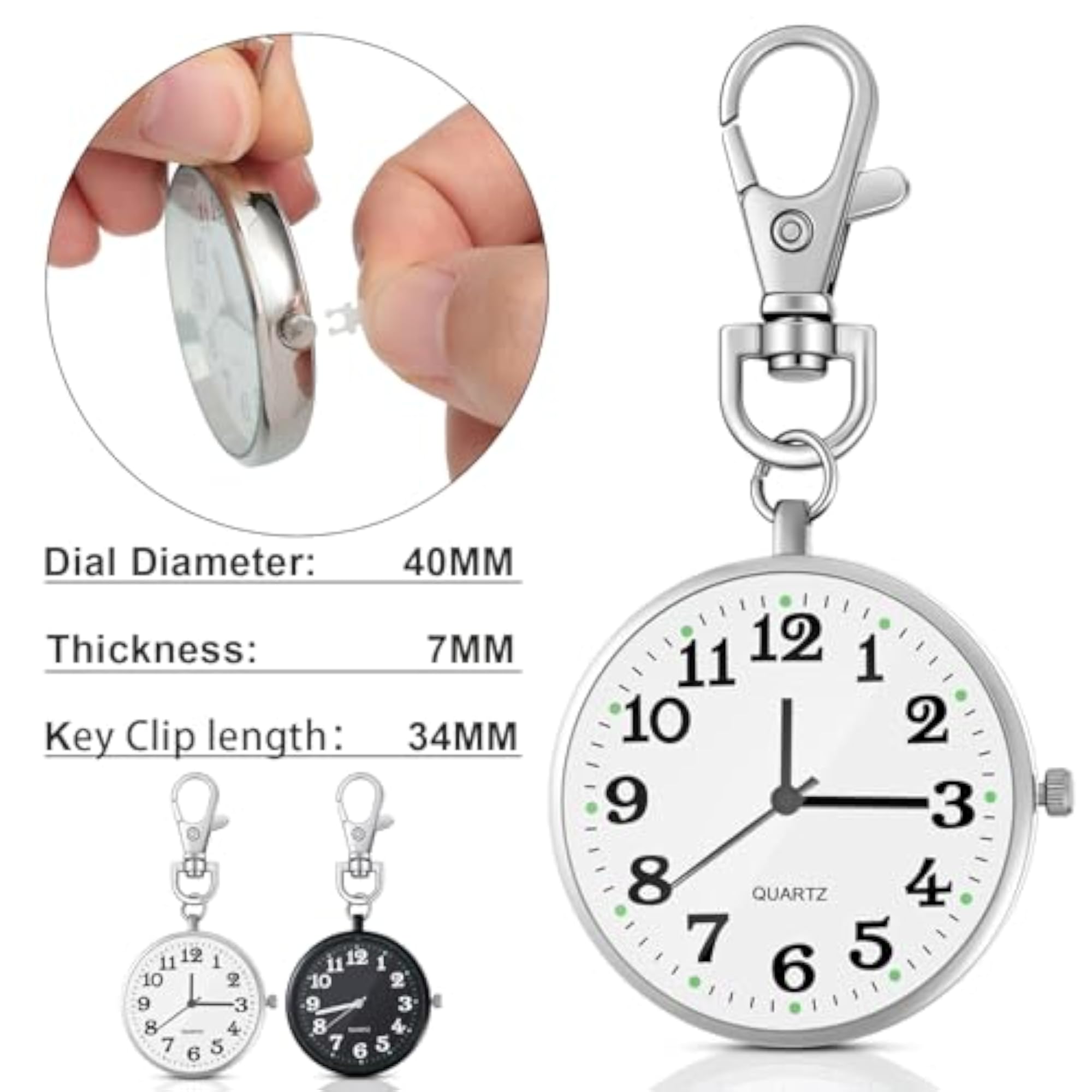 2 Pieces Quartz Pocket Watch with Key Buckle
