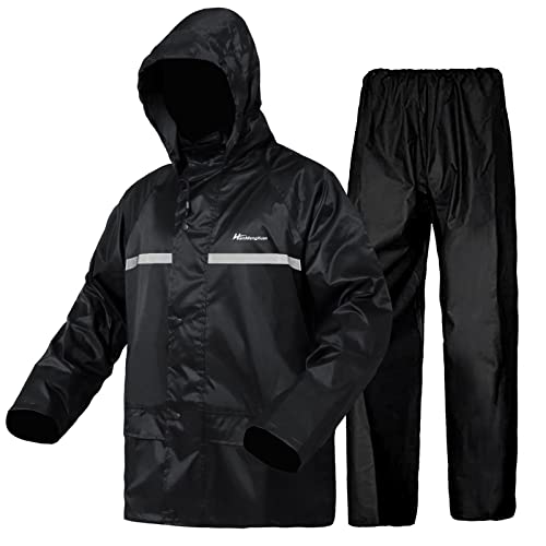 Waterproof Jacket and Trouser Suit Set for Men/Women, Lightweight Raincoat Windproof Hooded Rainsuits Rain Gear