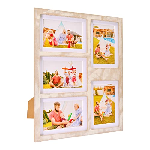 Mont Pleasant Farmhouse Picture Frame 5X7 Rustic Photos Frame 4X6 For Five Photos With Mat Wood Collage Frame For Wall Mounting Or Tabletop Display #TOP1