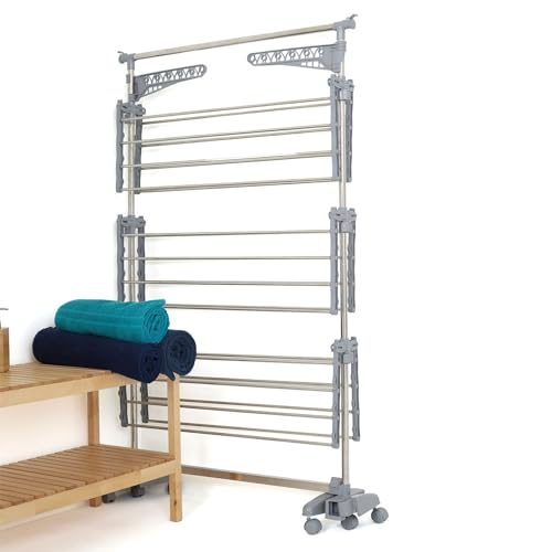 Séchoir à linge étendoir multifonction 25M EXTRA avec 30 accessoires 3 niveaux Gris et Inox