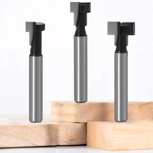 Yuentoen T-Nutfräser Set 3-tlg,6.35mm (1/4 Zoll) Schaft,T-Schlitzfräser für Oberfräse, T-Track Fräser für Holz, Nutfräser für Holzbearbeitung, Präzisionsfräser für T-Nuten and T-Spuren