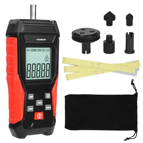 Compte-tours numérique, tachymètre 2 en 1 optique (3-99 999 tr/min) et contact (3-19 999 tr/min), distance de mesure 50-500 mm, réponse 0,8 s, max/min/moyenne pour...