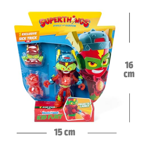 SUPERTHINGS RIVALS OF KABOOM Figura Kazoom Kid Fury con Kazoom Kid, SuperThings Exclusivo y Accesorio