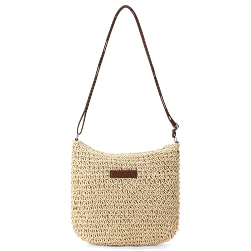 Image of RNIEGA Straw Beach Bag for Women Small Woven Crossbody Bag Summer Mesh Hollow Beachy Purse Shoulder Bag for Vacation