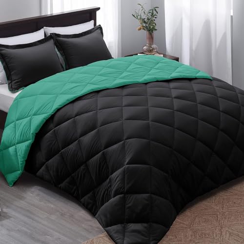 Image of 300 TC Reversible Comforter for Double Bed Dual Colour Blanket for All Weather 90 x 100 (Black and Mint Leaf)