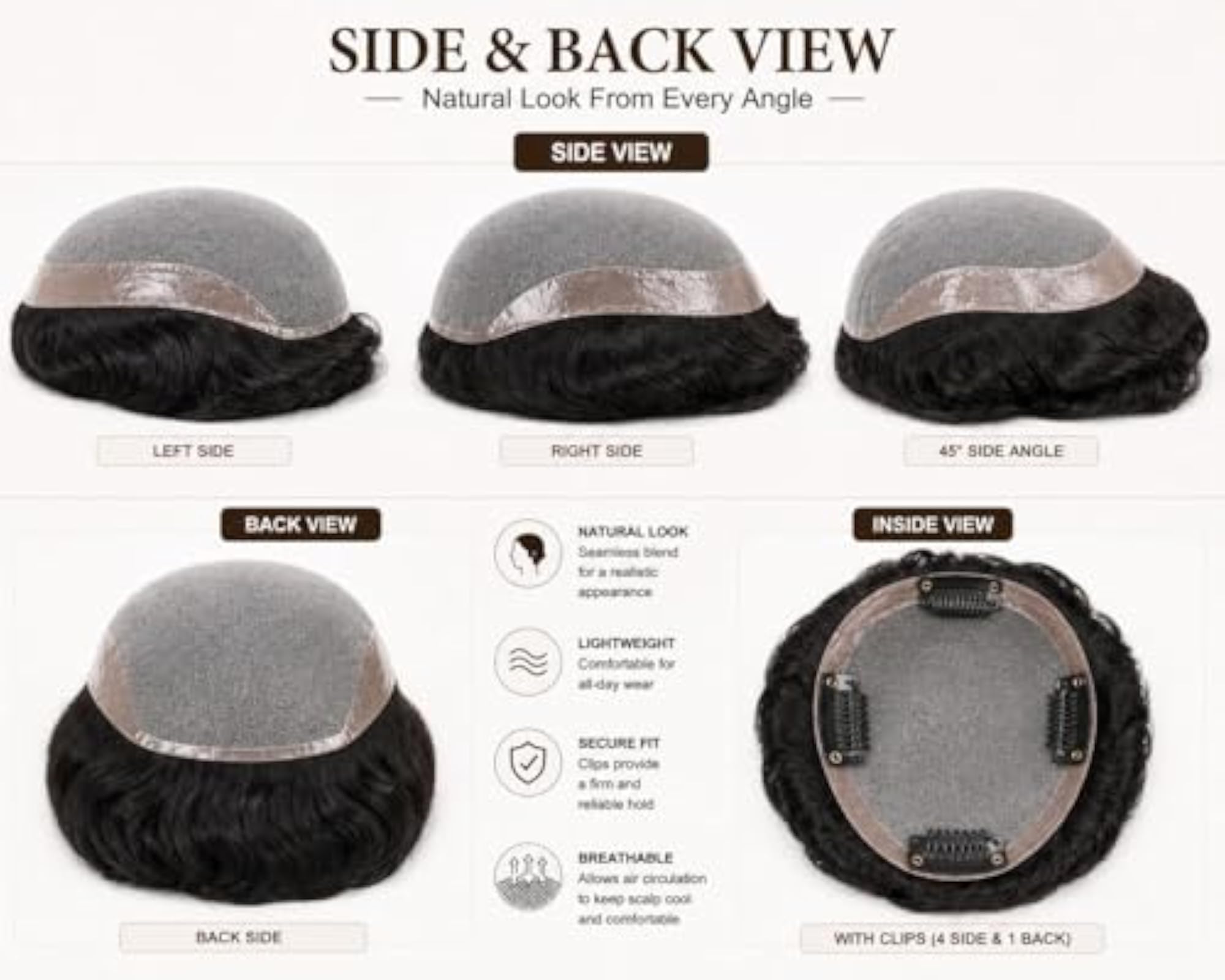 Men's 100% Original Human Hair Patch, Natural Black