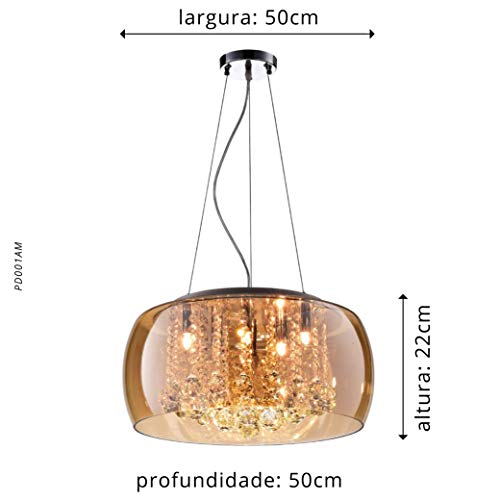 Plafon Bella Iluminação Soho No Voltagev Âmbar/ Cromado/ Transparente