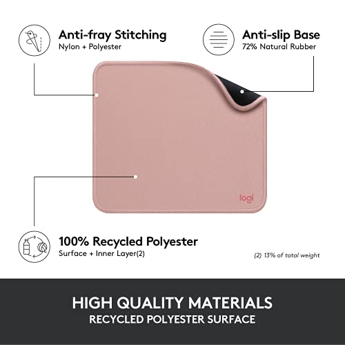 Image of Logitech Studio Series Small Mouse Pad, Anti-Slip 9x8 Inches, Darker Rose | Anti-slip rubber base, easy gliding surface, durable materials, portable design, for computers
