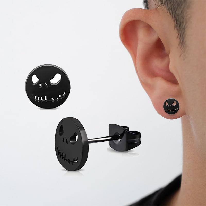 Dreuyet 4 Pairs Stainless Steel Jack Skellington Skull Stud Earrings for Men Halloween Skeleton Head Cut-Out Stud Post Earrings Horror Halloween Atmosphere Studs Jewelry Unisex2