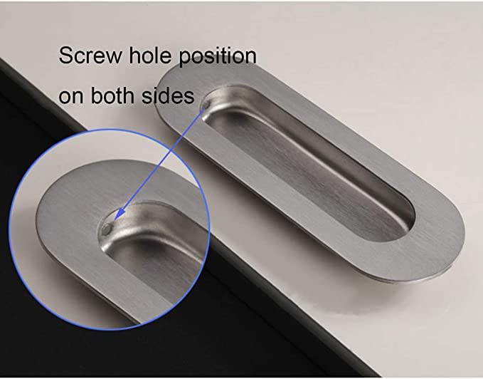 SANLANDOR 2 Pack Inset Handle Flush Recessed Sliding Oval Door Pull Handles Hidden Satin Brushed Stainless Steel Finger Pulls Hidden Handle - Image 3