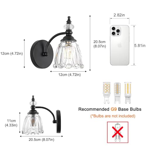 Image of Vintage Black Wall Sconces Set of Two, Matte Black Bathroom Vanity Light Fixtures, G9 Bulbs Bathroom Sconces Set of 2, Glass Wall Lights for Bathroom, Bedroom, Hallway