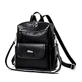 Qualität Pu Leder Rucksack Damenmode Einfarbig Schultaschen Umhängetaschen Weiblich(Black)