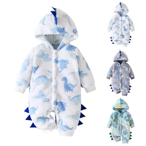 Image of Baby Animal Onesie Fleece Fuzzy Ears Hooded Zip Up Long Sleeve Jumpsuit Newborn Fall Sherpa Footed Romper Winter Suit