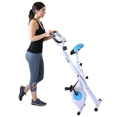 Xspec Foldable Stationary Upright Exercise Folding Workout Indoor Cycling Bike, Blue - Thumbnail 2