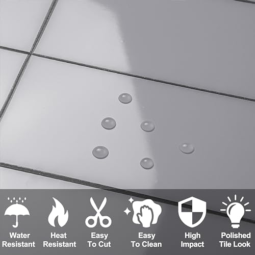 AULIGET 100-Piece Polished Grey Thick PVC Peel and Stick Backsplash, 3" x 6" Waterproof Subway Tile Peel and Stick Wall Tiles for Kitchen & Bathroom - Thumbnail 2