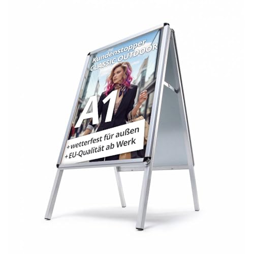 net-xpress A1 Kundenstopper OUTDOOR wetterfest außen | verzinkte Metallrückwand 32mm Profile | Werbeaufsteller Gehwegaufsteller Plakatständer Kundenstopper A1 wetterfest | Schutzfolien doppelseitig