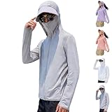 Chaqueta de Proteccion Solar Mujer, Ropa Deportiva Anti UV, Visera Desmontable, UPF 50+ con Cierre Completo para el Sol...