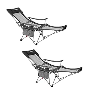#WEJOY 2 en 1 Chaise de Camping Pliante, Chaise de Plage Pliable avec Repose-Pieds Dossier Réglables, Chaise Longue Inclinable Portable pour Camping Jardin Pique-Nique Pêche