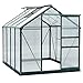 Price comparison product image Outsunny 6 x 8ft Polycarbonate Greenhouse, Large Walk-In Green House with Slide Door and Window, Garden Plants Grow House with Aluminium Frame and Foundation, Dark Green