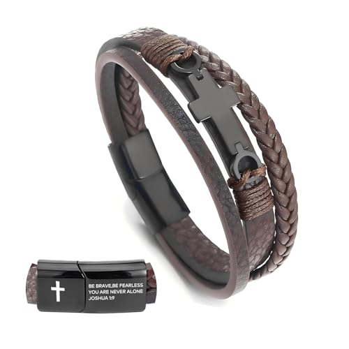 Pulsera de cuero para hombre con cruz de fe miniatura 1
