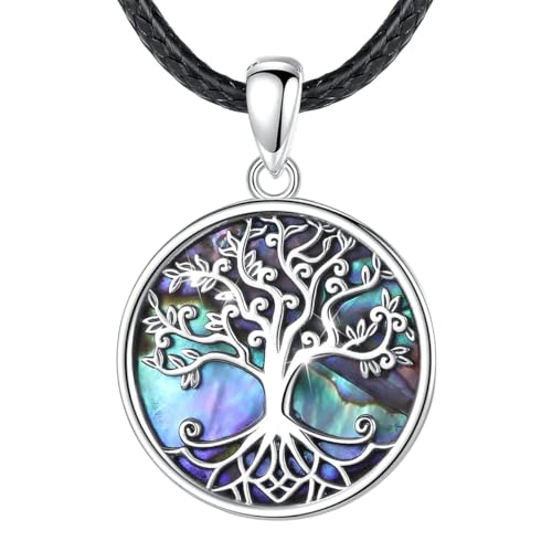 Collier Arbre de Vie avec pendentif en coquille d'abalone et argent massif