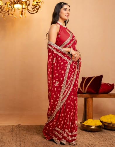 SIRIL red georgette bandhani saree – image 3