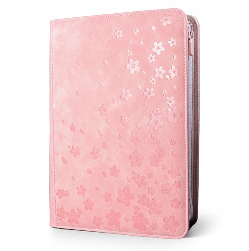 SleeveChief Cherry Blossom Trading Card Binder | 360 Card Binder with Zipper, 9 Pocket Side Loading for Cards with Sleeves | Water Resistant PU Leather TCG Binder for All Trading Card Games