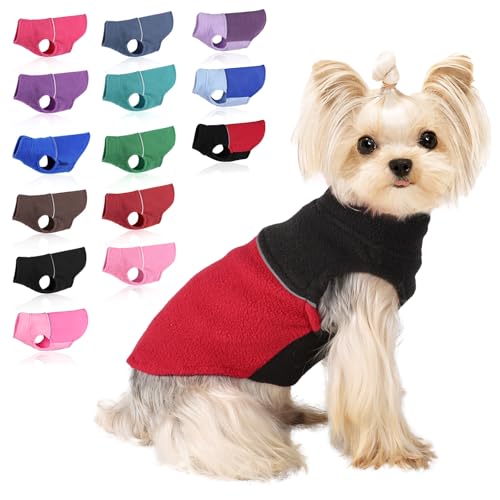 Image of Dog Clothes for Small Dogs Fleece Vest Dog Sweater Boy Girl, Warm Pullover Fleece Doggie Jacket, Winter Pet Ourfit Chihuahua Sweater - Yorkie Clothes (Black + Red, Medium)