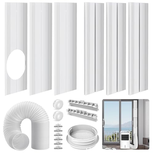 Image of Portable Air Conditioner Sliding Door Vent Kit - Adjustable Length up to 90 Inches, Universal Balcony Seal Plate Set for 5.1 inch & 5.9 inch Diameter AC Exhaust Hose