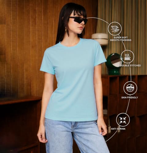 Image of Sleepynuts Women's Plain Round Neck Regular Fit Half Sleeve Cotton T Shirt