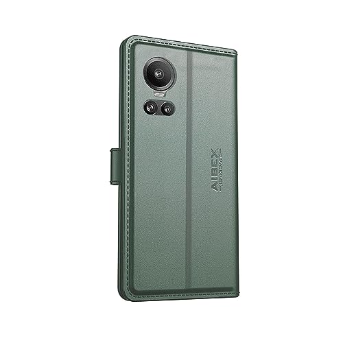 Image of AIBEX Compatible for Oppo Reno 10 Pro 5G / Oppo Reno 10 5G Flip Cover Leather Finish | Inside TPU with Card Pockets | Wallet Stand | Complete Protection Flip Case - Green