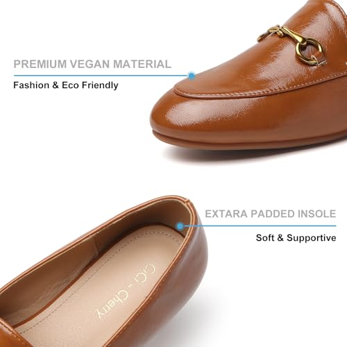 Image of Women's Classic Bit Loafers - Structured Faux Leather Business Work Flats, Comfortable Slip On Dress Shoes with Gold Metal Buckle (Updated True Size)