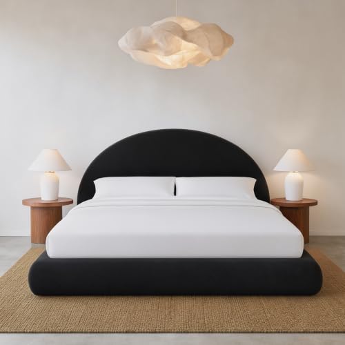 Image of RECCI AirFrame Half-Moon Upholstered California King Platform Bed Frame | Velvet Curved Arched Base, 6-Inch Thickness Headboard, 5 Inch Fully Round Cushioned Foam, No Box Spring Needed, Easy Assembly