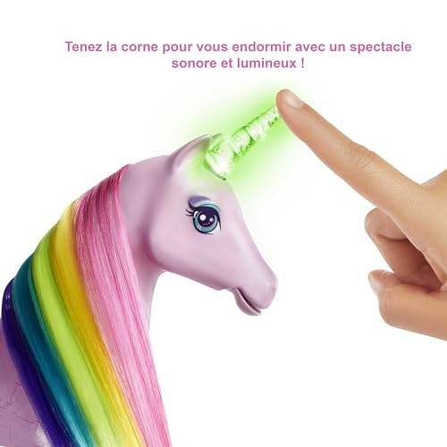 Barbie Dreamtopia Licorne Rose Lumières Magiques crinière Arc-en-Ciel, Sons et lumières et poupée Royal, Emballage fermé, Jouet pour Enfant, GWM78 – Image 5
