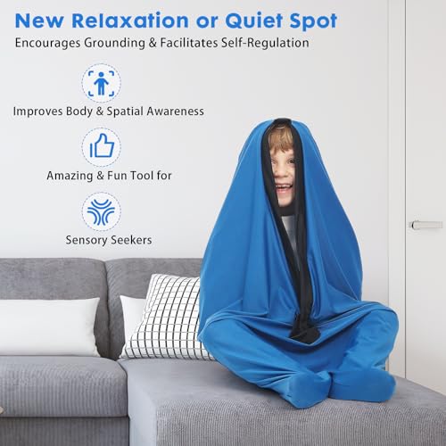 Hugsmiling Body Sock Sensory Kids, Medium 27 * 47 inch, Good for Kids Height: 48~58 inch, Soft Fabric with Strong Stitching and Snap Closures (Classic Blue) - Image 7