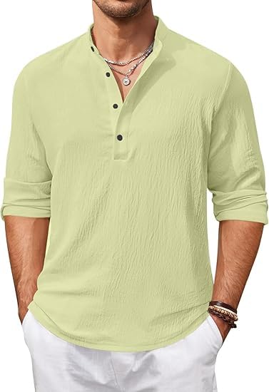 Image of Bellstone Men's Cotton Blend Solid Regular Fit Full Sleeve Short Kurta | Men's Trendy Short Kurta | Ethnic Stylish Casual Lightweight Summer Kurta for Daily and Occasion Use
