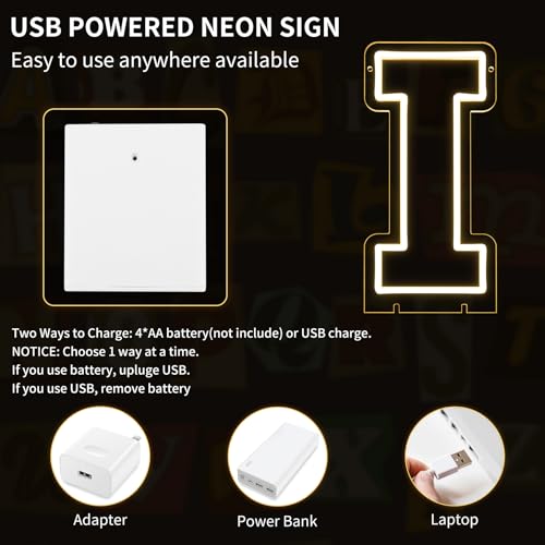 Image of Light Up Letters I, Led Marquee Letter Lights Neon Sign, 13.9 inch Height Decorative Lighted Alphabet Number, Battery /USB Powered Led Letters Lights for Wedding, Birthday, Party, Christmas or Home Decor