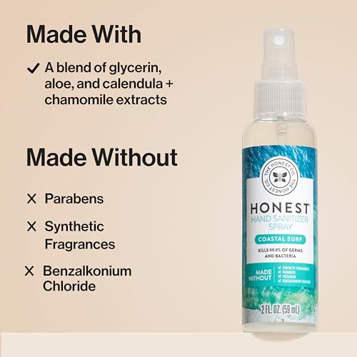 The Honest Company Plant-Based Hand Sanitizer Spray | Kills 99.9% of Germs | Hypoallergenic, Quick-drying + Moisturizing | Coastal Surf, 2 fl oz - Image 5