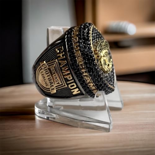 Legacy Rings 2025 Massive Gunmetal and Gold Fantasy Football Championship Trophy Ring, Award for Fantasy Football League Winner Black Stones3