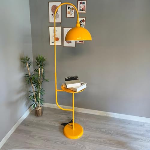 bamyum Gorkiede Lámpara de Pie de Metal, Lámpara de Pie Moderna para Dormitorio, Habitación Infantil con Casquillo E27, 30cm de Ancho, Pantalla Ajustable, Lámpara de Pie Amarillo