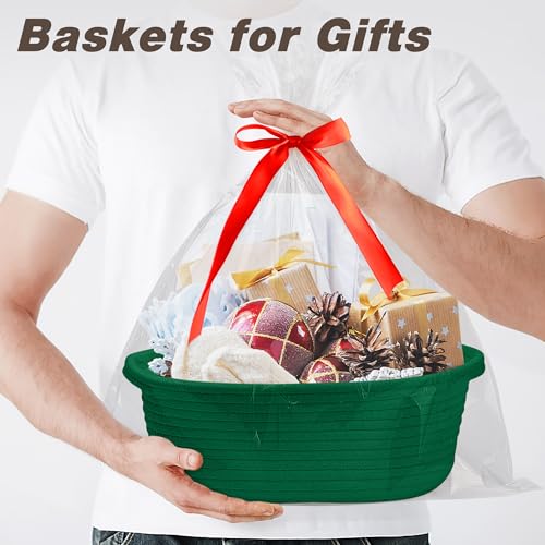 Pro Goleem Small Woven Easter Basket with Gift Bags and Ribbons Durable Baskets for Gifts Empty Small Rope Basket for Storage 12"X 8" X 5" Baby Toy Basket with Handles, Green Pro Goleem Small Woven Easter Basket with Gift Bags and Ribbons Durable Baskets for Gifts Empty Small Rope Basket for Storage 12"X 8" X 5" Baby Toy Basket with Handles, Green